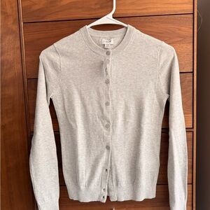 J. Crew Factory Light Heather Gray Button-Front Crewneck Cardigan